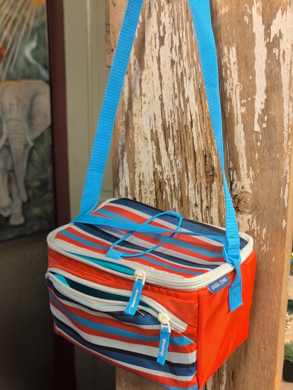 Striped Red and Blue Insulated Men's Crossbody Cooler Bag